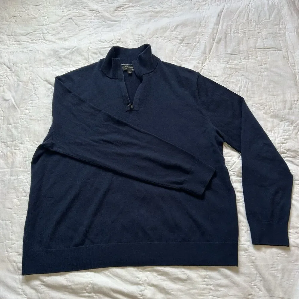 Banana Republic Merino Wool Sweater Men’s XL Navy Quarter Zip Pullover Preppy